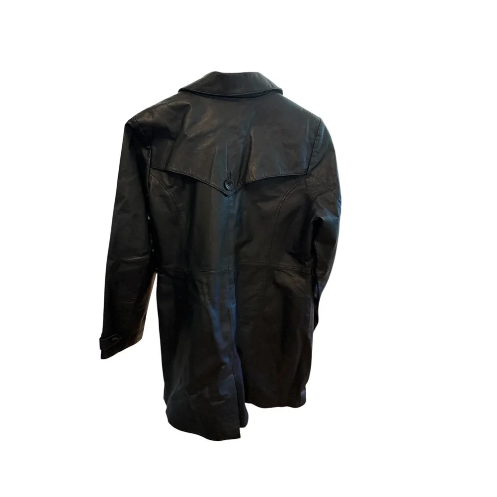 Centigrade Black Leather Car Coat Womens Button Front Mid Length Jacket VTG sz L